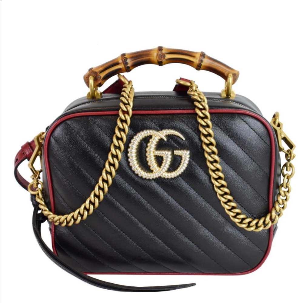NEW Diagonal Small GG Marmont Bamboo Handle Shoulder Bag